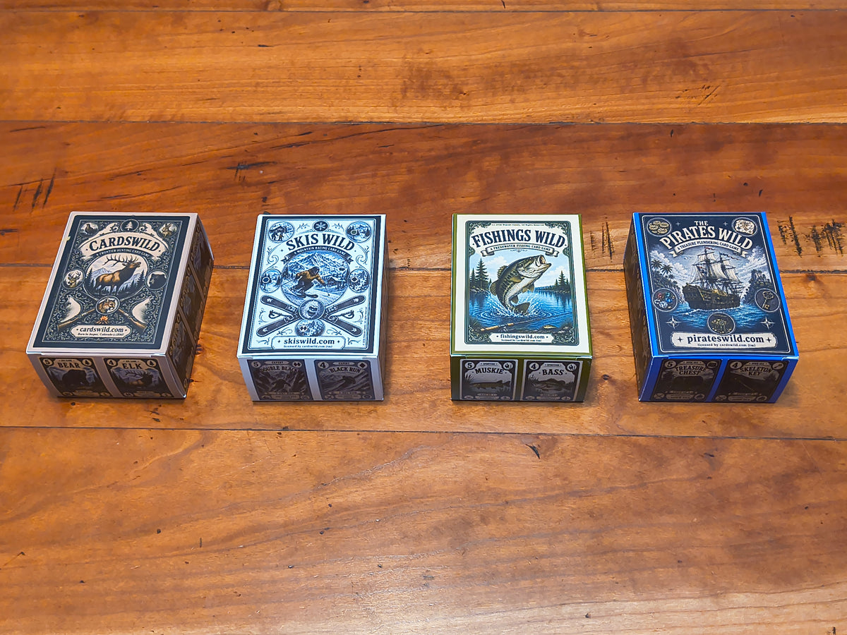 Cardswild 4-Game Collector Set - Hunting, Skiing, Fishing & Pirate Card Games