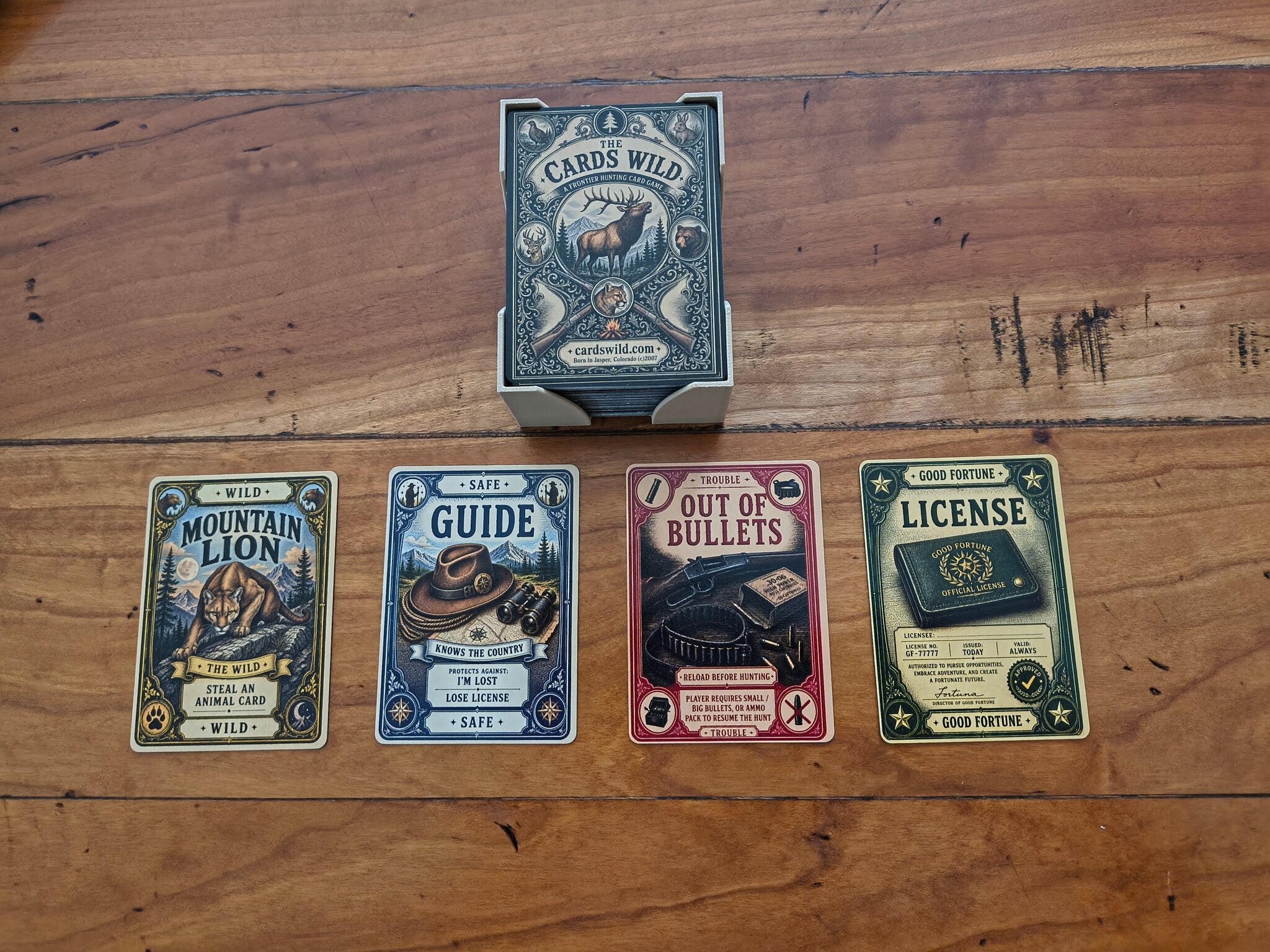 Cardswild Hunting deck with Mountain Lion, Guide, Out of Bullets and License cards