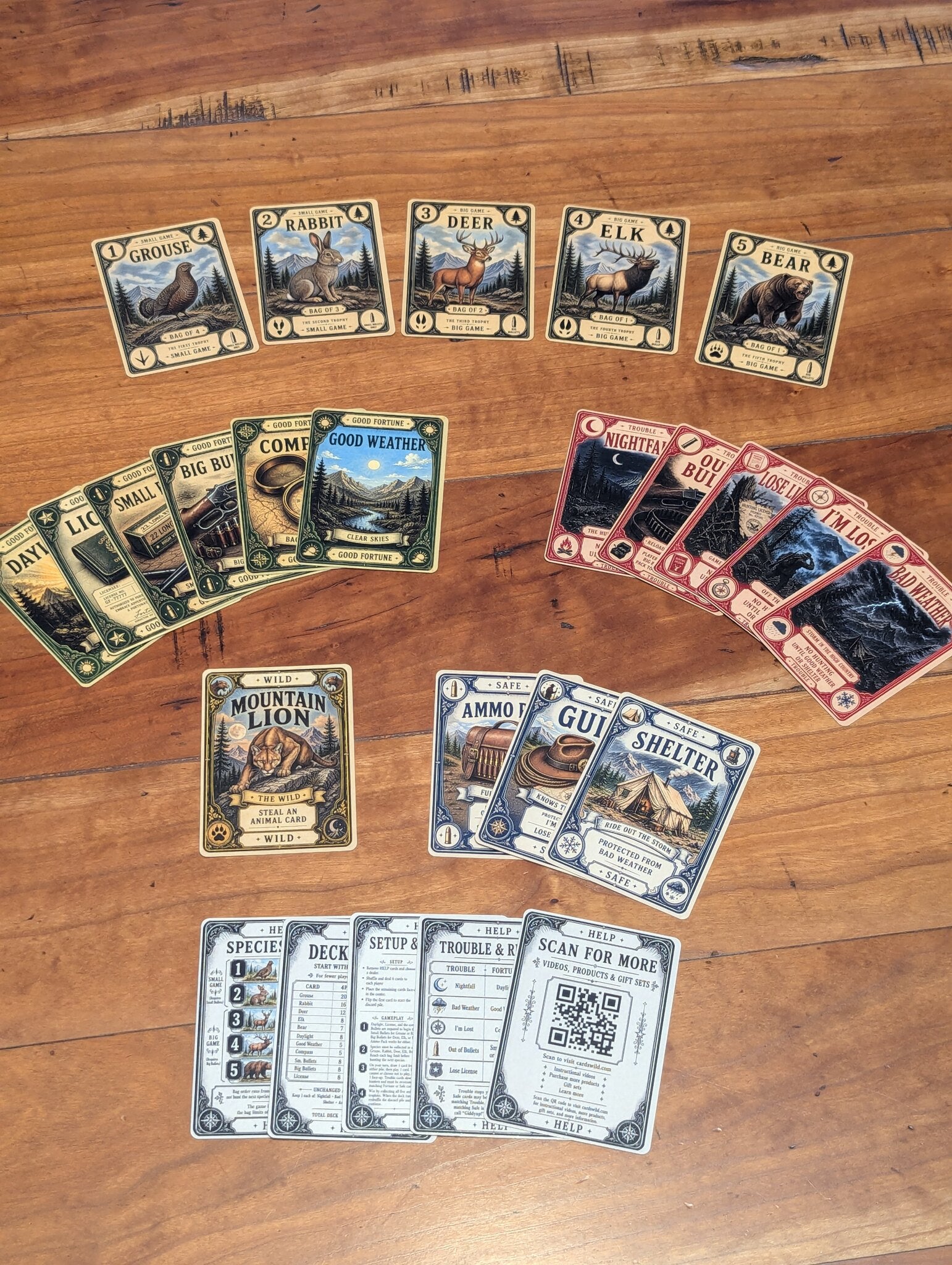 Cardswild Hunting full deck spread of every card type