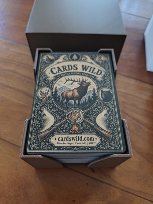 Cardswild Hunting deck in its charcoal card holder