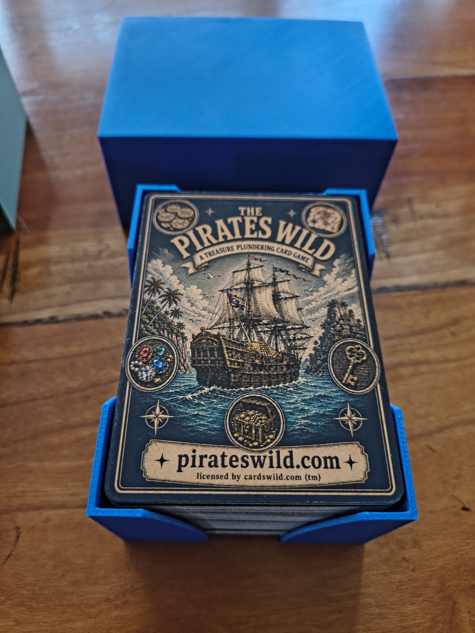 Pirates Wild deck in its deep blue card holder