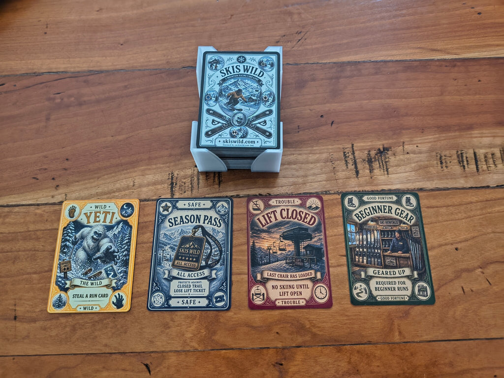 Skis Wild deck with Yeti, Season Pass, Lift Closed and Beginner Slope cards
